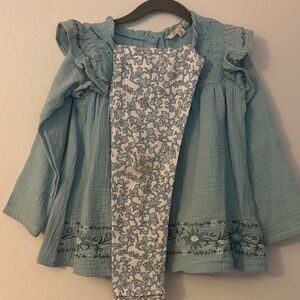 Jessica Ann Teal Kids Blouse with Floral Details